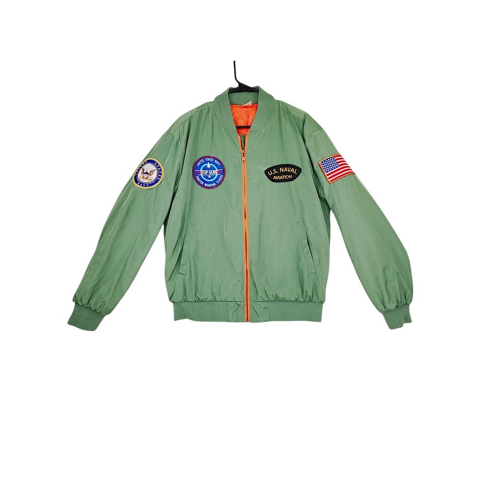 Top Gun Bomber Jacket M Men Green US Navy Flight Maverick Patch Spirit Halloween